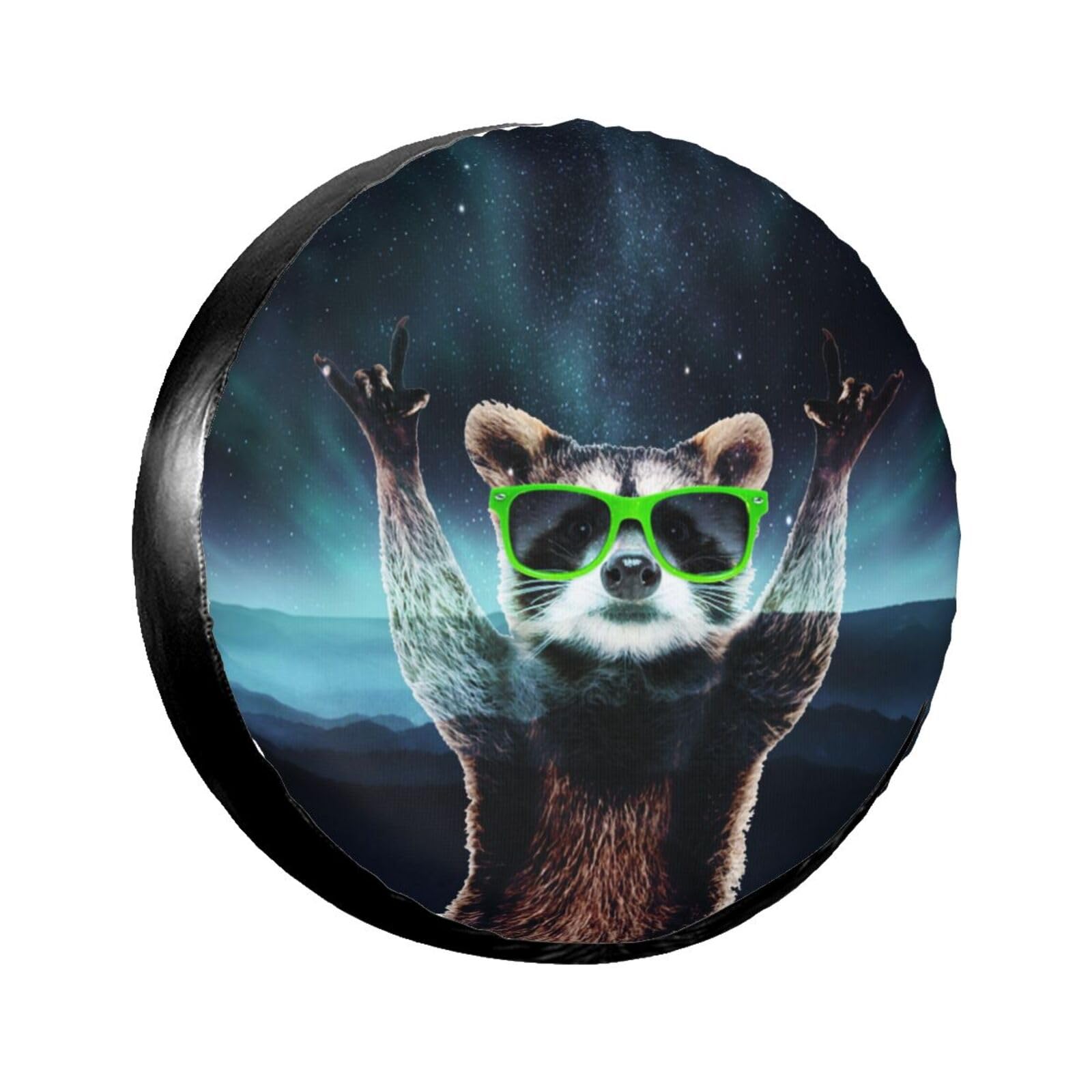 Mountain Landscape Raccoon Spare Tire Cover for Rv Trailer Camper Truck SUV - Cute Raccoon Animal Wheel Protectors Cover Waterproof Fabric for Travel Camping Outdoor,Universal Fit,15 inch