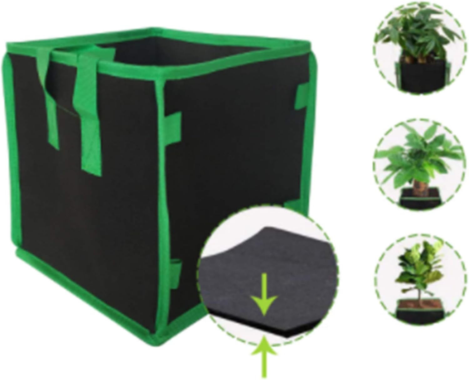 Grow Bags Fabric Plant Pots 7 Square Planting Bags with Heavy Duty Handle Planting Buckets for Transplanting Gardening Supplies,Black and Green