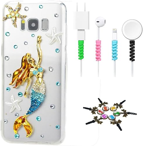 STENES Sparkle - Funda compatible con Samsung Galaxy S21 Ultra, elegante funda 3D hecha a mano con diseño de sirena de mar y estrella de mar con