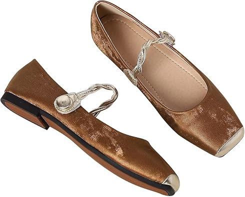 LUXINYU Mary Jane Shoes for Women Square Toe Ankle Straps Ballet Flat Shoes Floral Embroidered Chinese Shoes
