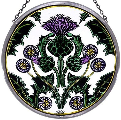 Decorative Hand Painted Stained Glass Window 8" size Sun Catcher/Roundel in a Thistle Nouveau Design