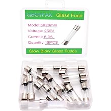 15 Pack T6.3AL250V 5x20 mm 250V Fuses 0.2x0.78 Inch 6.3A amp 250 V Slow Blow Glass Fuses 6.3A