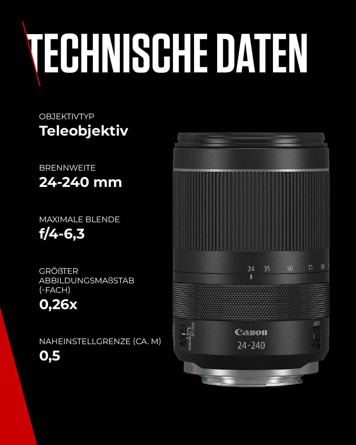 Canon RF Objektiv 24-240mm F4-6.3 IS USM – 10x Weitwinkel- und Teleobjektiv für Natur, Landschaft & Street | Kompatibel mit EOS R System