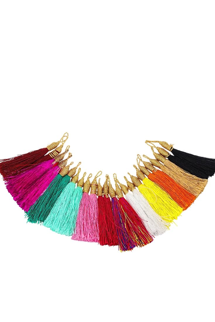 Pack of 12 Colorful Tassels, 11 Shades for Jewellery, Keychains, Sarees, Dresses, Home Decor, Accessories, Crafting