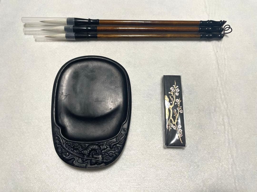 中国伝統 書道用具セット 硯 墨 毛筆 3本 アート 画材 習字 書道
