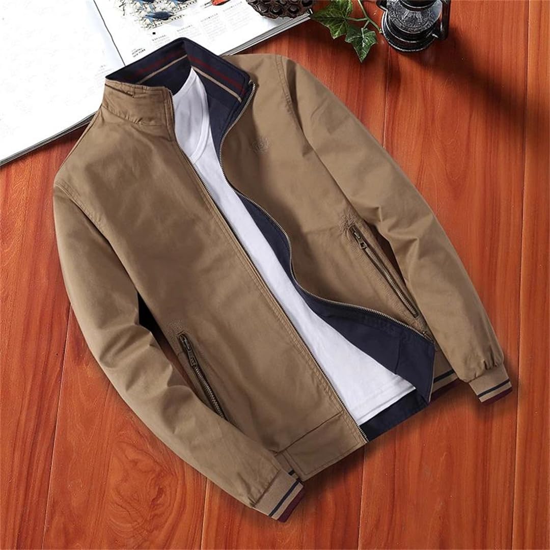 Men's Cotton Zipper Jackets Baseball Pilot Bomber Jacket Casual Slim Fit Double-Sided Wear Coat