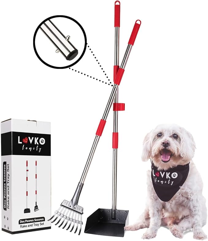 Dog Pooper Scooper Metal Set Stainless Steel, NonStick Dog Poop Rake