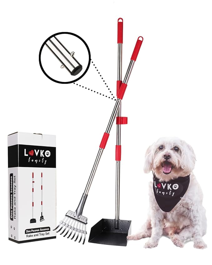 Dog Pooper Scooper Metal Set Stainless Steel, NonStick Dog Poop Rake