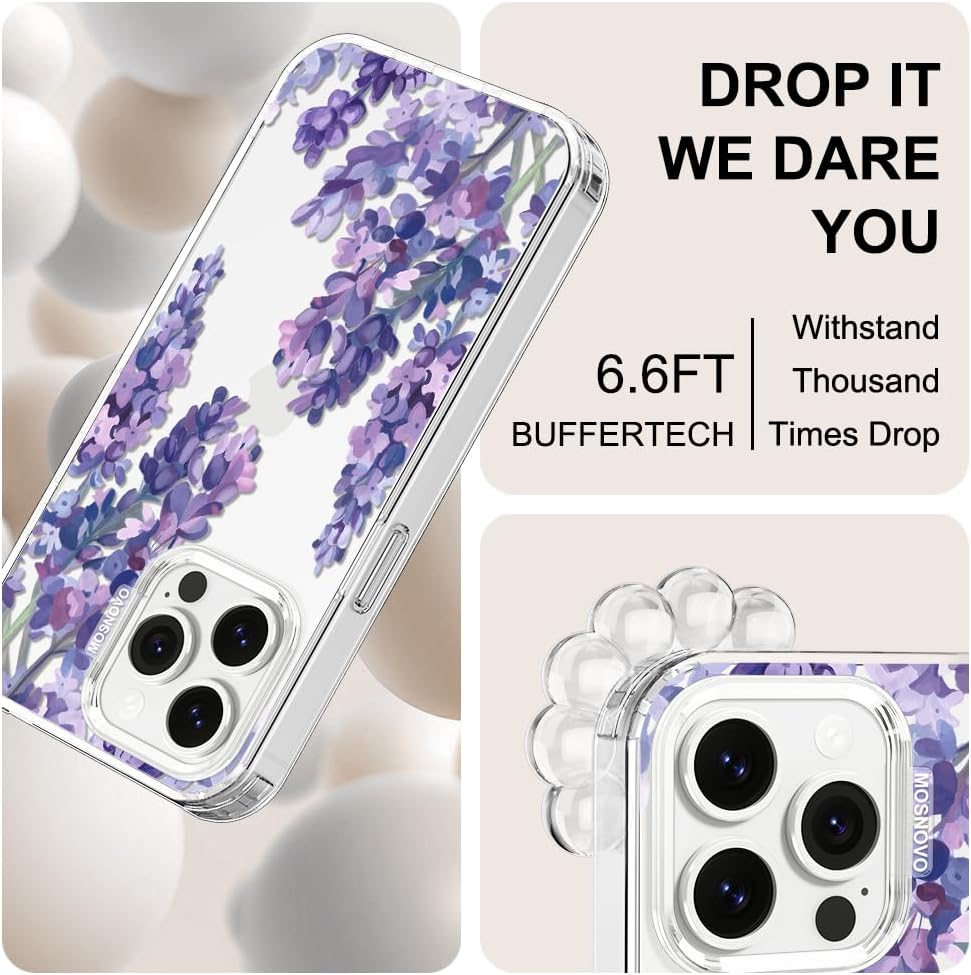 MOSNOVO Case for iPhone 14 Pro Max, [Buffertech 6.6ft Military-Grade Drop Protection] [Anti Peel Off Tech] Clear TPU Bumper Phone Case Cover Design - Lavender - Image 5