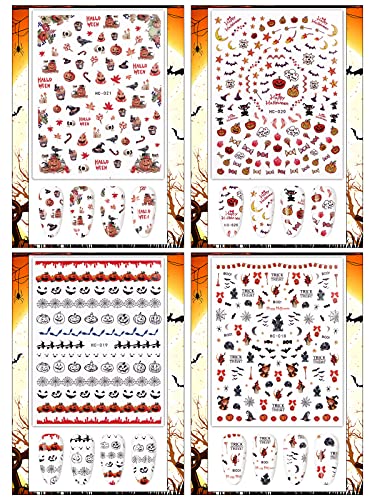 1500+ Halloween Nail Stickers Decals, Torokom Self-Adhesive Diy Nail Art Stickers 3D Nail Design Decals For Halloween Party, Pumpkin/Witch/Bat/Ghost/Skull Halloween Nail Decorations #TOP3