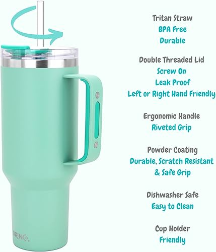 Miniatura 5 de Drinco BigSur - Vaso de 40 onzas y 30 onzas con asa, tapa con pajilla, taza de viaje de acero inoxidable aislada para agua fría y caliente, taza de