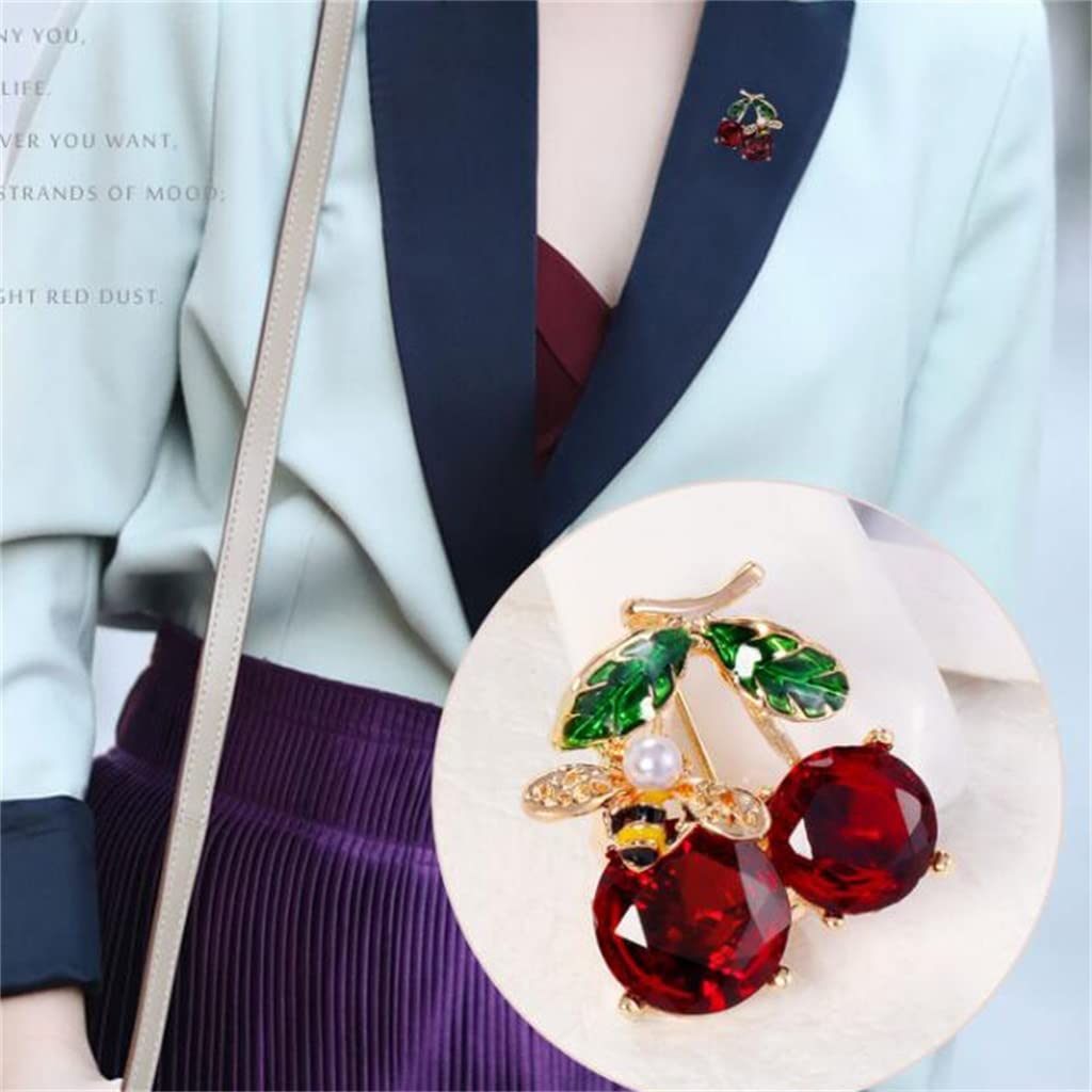 Modische und Elegante Damen-Kirschbrosche aus Legierung mit Diamant-Glas-Tropföl-Perlen-Corsage-Pin