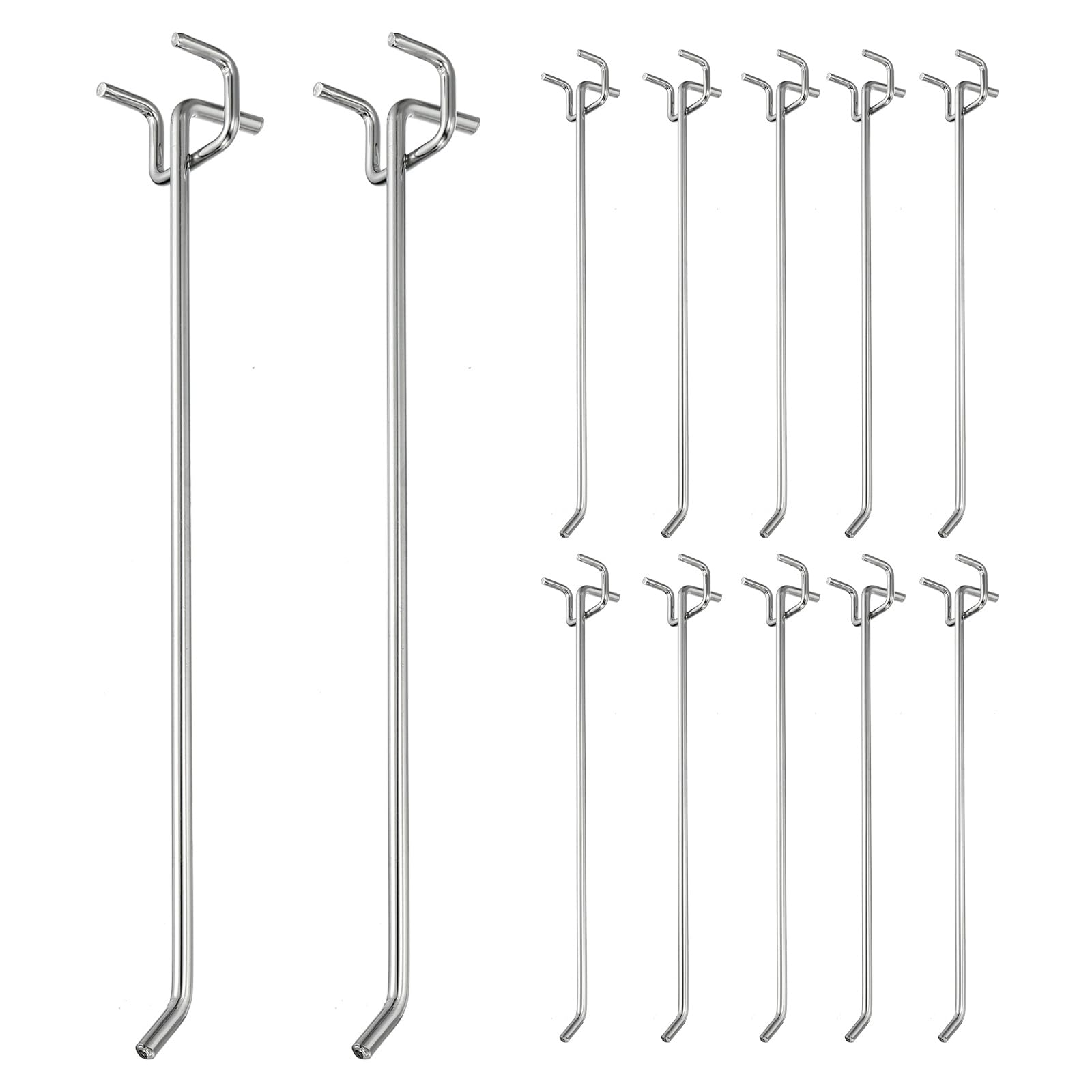 QUARKZMAN 12 Pc Ganci Per Pannello Forato 25 Cm 9.8 Pollici Kit Ganci Per Pannello Forato Adatto A Pannelli Forati 1/5" Per Garage Per Appendere Scaffalature Argento (Diametro Foro 1.2 Mm)