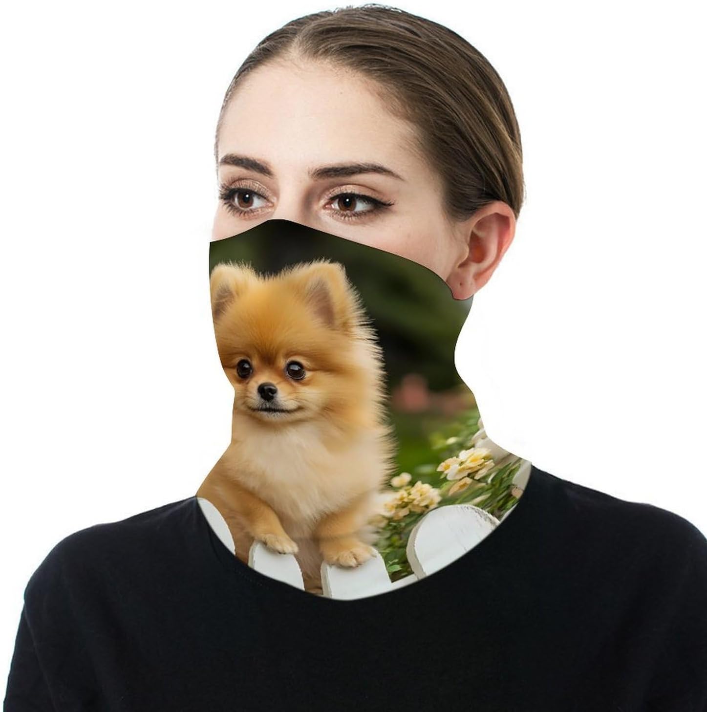 Funny Pomeranian Dog Face Cover Neck Gaiters for Men Women Sun Protection Mask Scarf Hiking Bandana