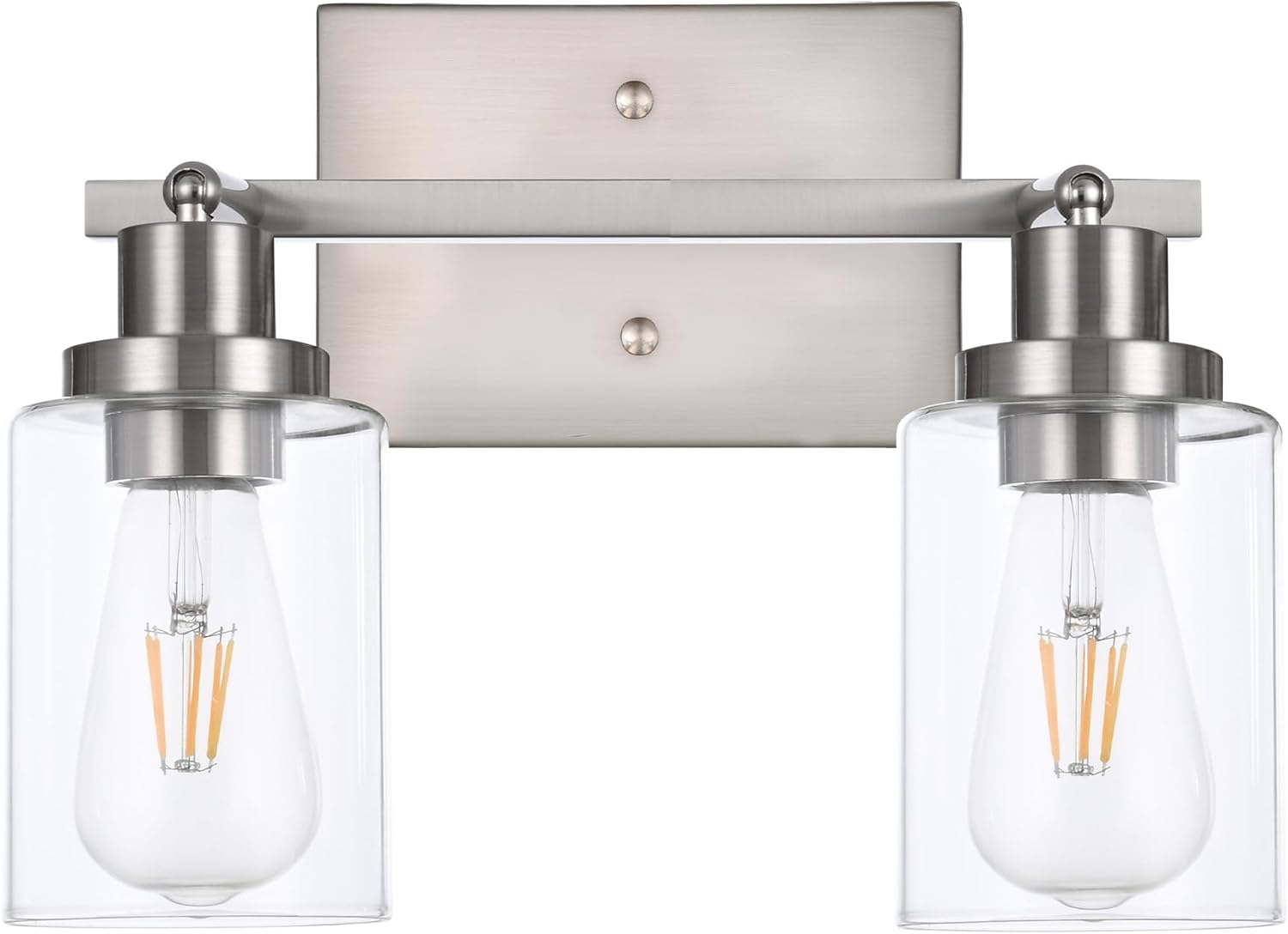 2 Light Track Lighting Kit Brushed Nickel Kitchen Track Lighting Fixtures Ceiling Mount Bathroom Vanity Wall Scones Light Fixture with Clear Glass, Rotatable Spotlight for Kitchen Shop Hallway