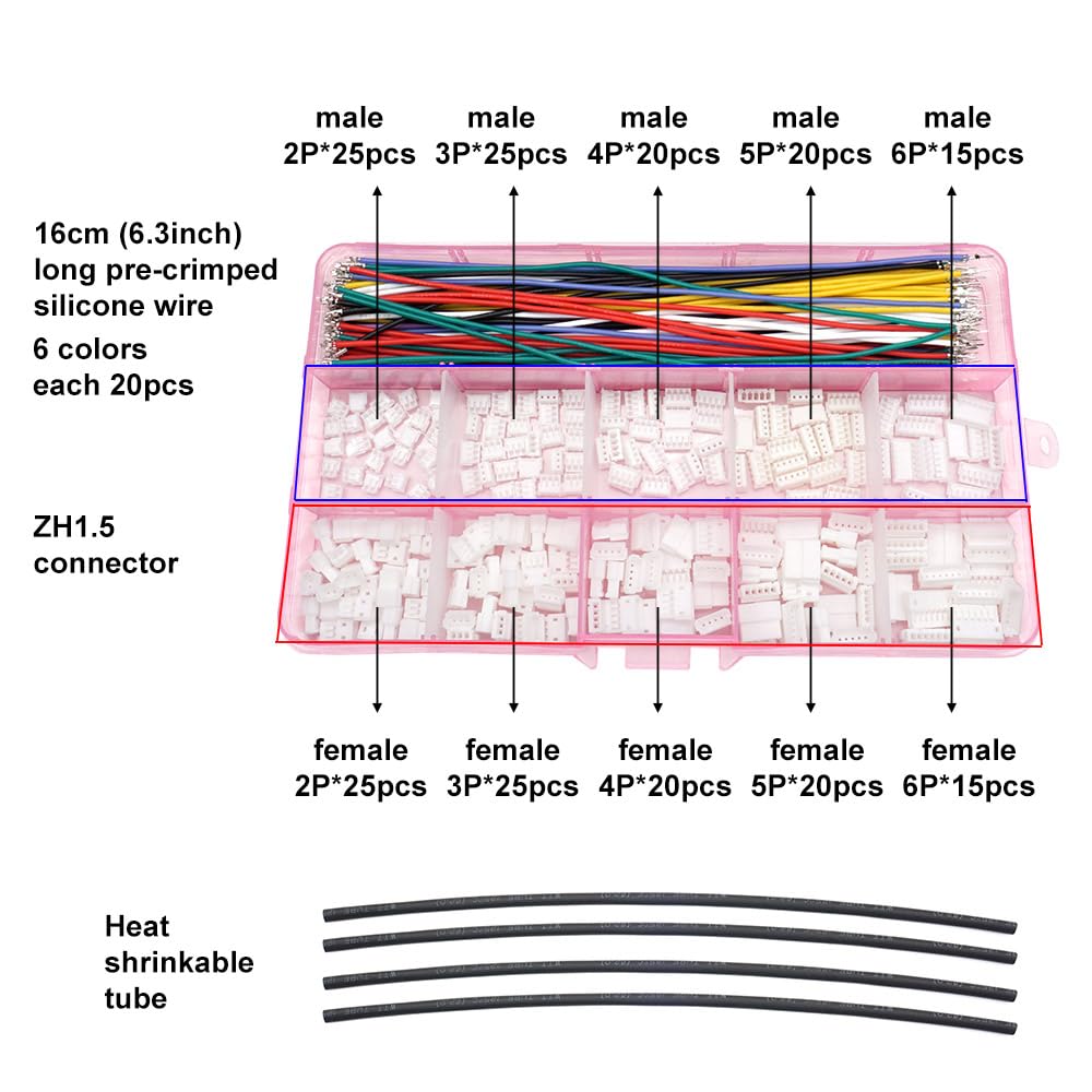 Image secondaire de Kit de Connecteurs ZH 1,5 mm Mâle-Femelle avec Câbles en Silicone Pré-Sertis
