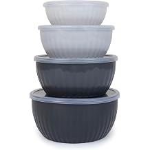 4 Pc Plastic Storage Container Set with Lid Dishwasher Freezer & Microwave Safe Includes 32 oz 23 oz 16 oz and 8 oz Bowls Anti-Slip Base