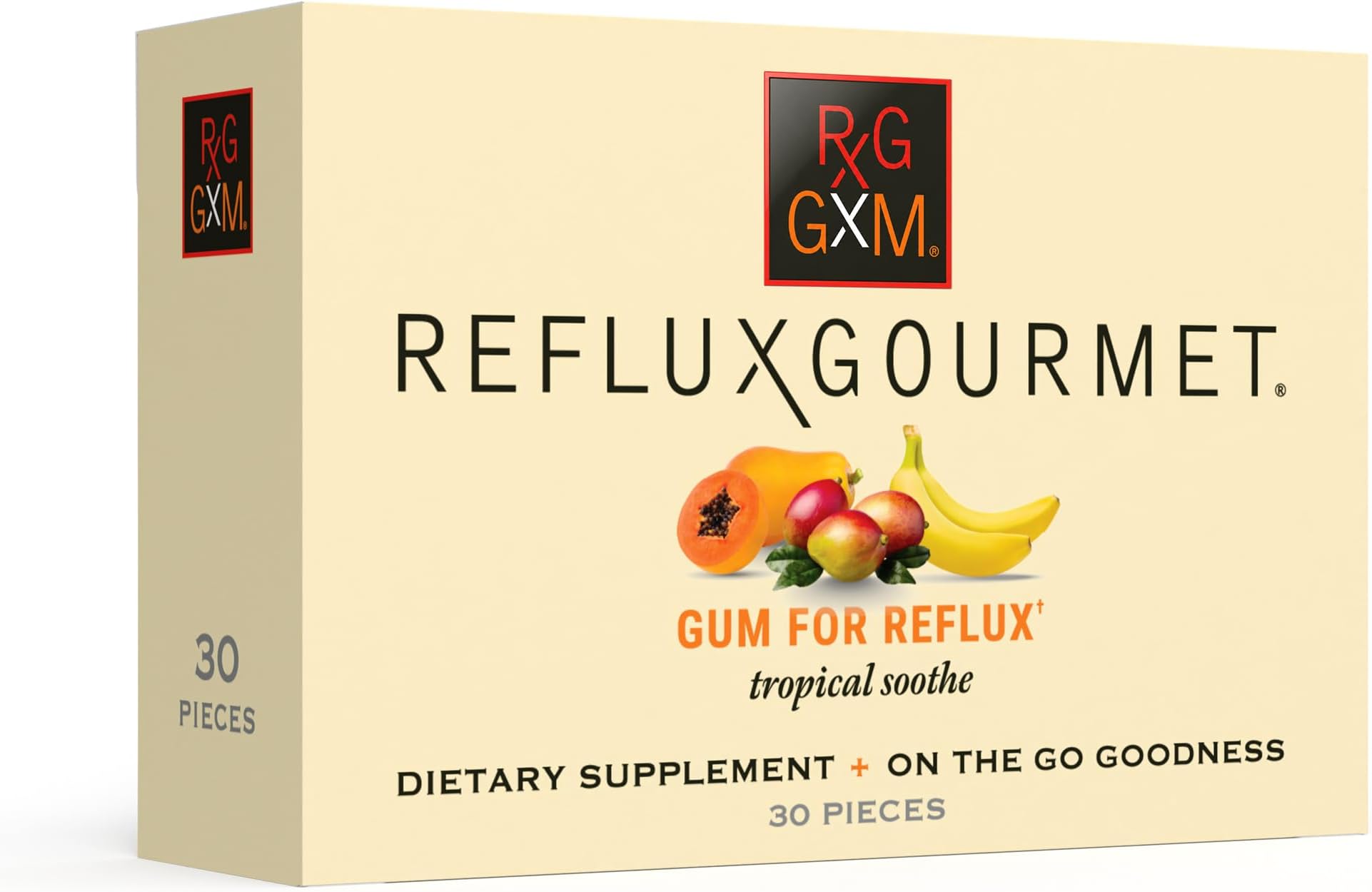 REFLUX GOURMET Tropical Soothe Gum Alginate Therapy Sodium Bicarbonate Gum for Acid Reflux, Oral, Cognitive, and Digestive Support, Natural with Ginger, Celeriac, Aloe, Sugar Free, Gluten Free, Vegan