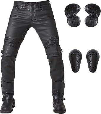 LOMENG Coated Waterproof Motorcycle Riding Jeans Biker Motorbike Pants with CE Removable Armored for Men