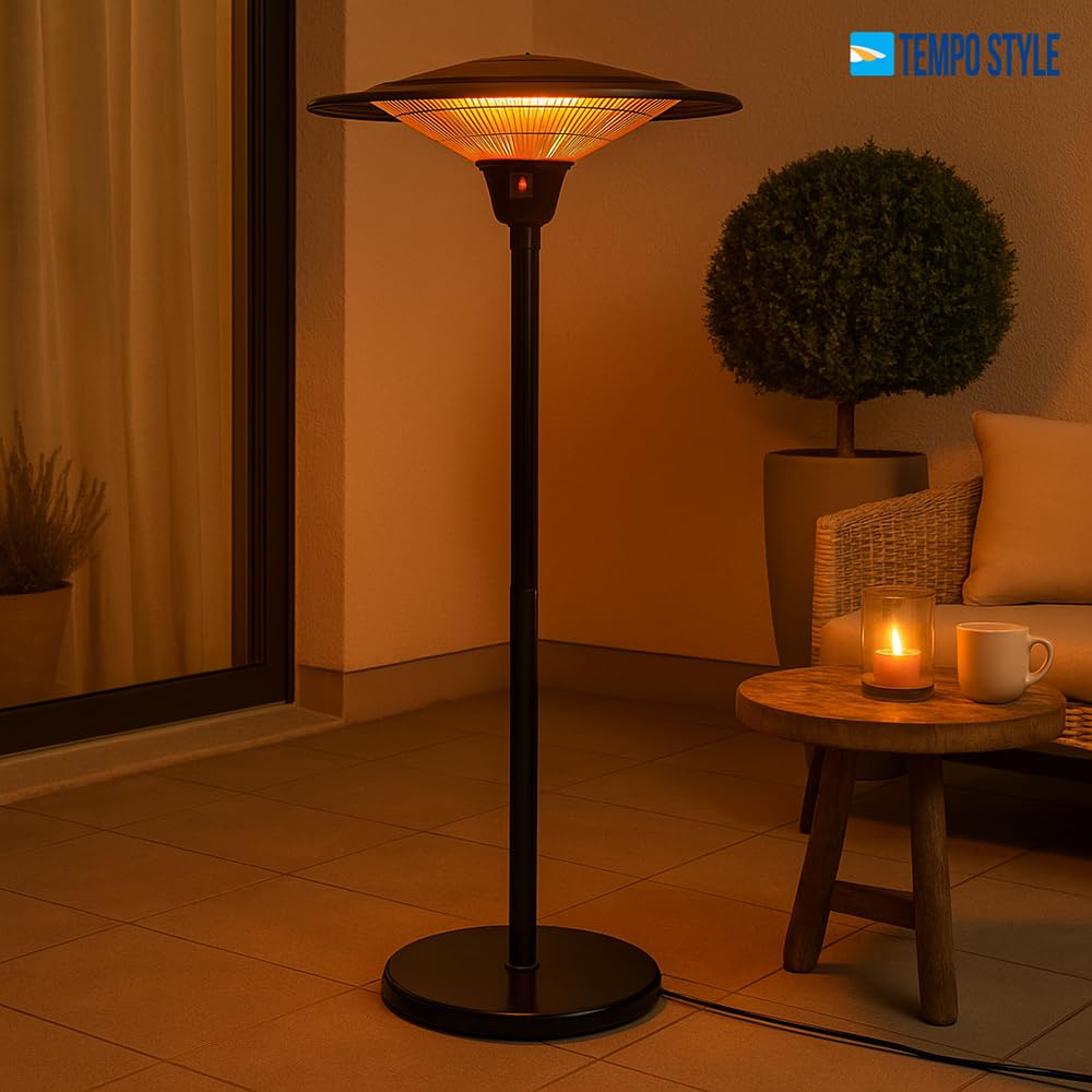 Stufa Elettrica SATURNO 3000W | Fungo Riscaldante ad Infrarossi | Regolabile in altezza con Base Stabile e Struttura in Metallo | Ideale per Esterno/Interno IP44 (Nero)