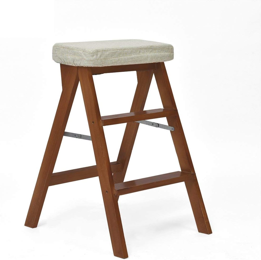 Indoor Climbing Stool,Folding Ladder Stool Solid Wood Stool Kitchen High Stool Creative Portable Home Adult Multi-Functional Chair Strong Solid/Removable (Color : R, Size : 42.5 *