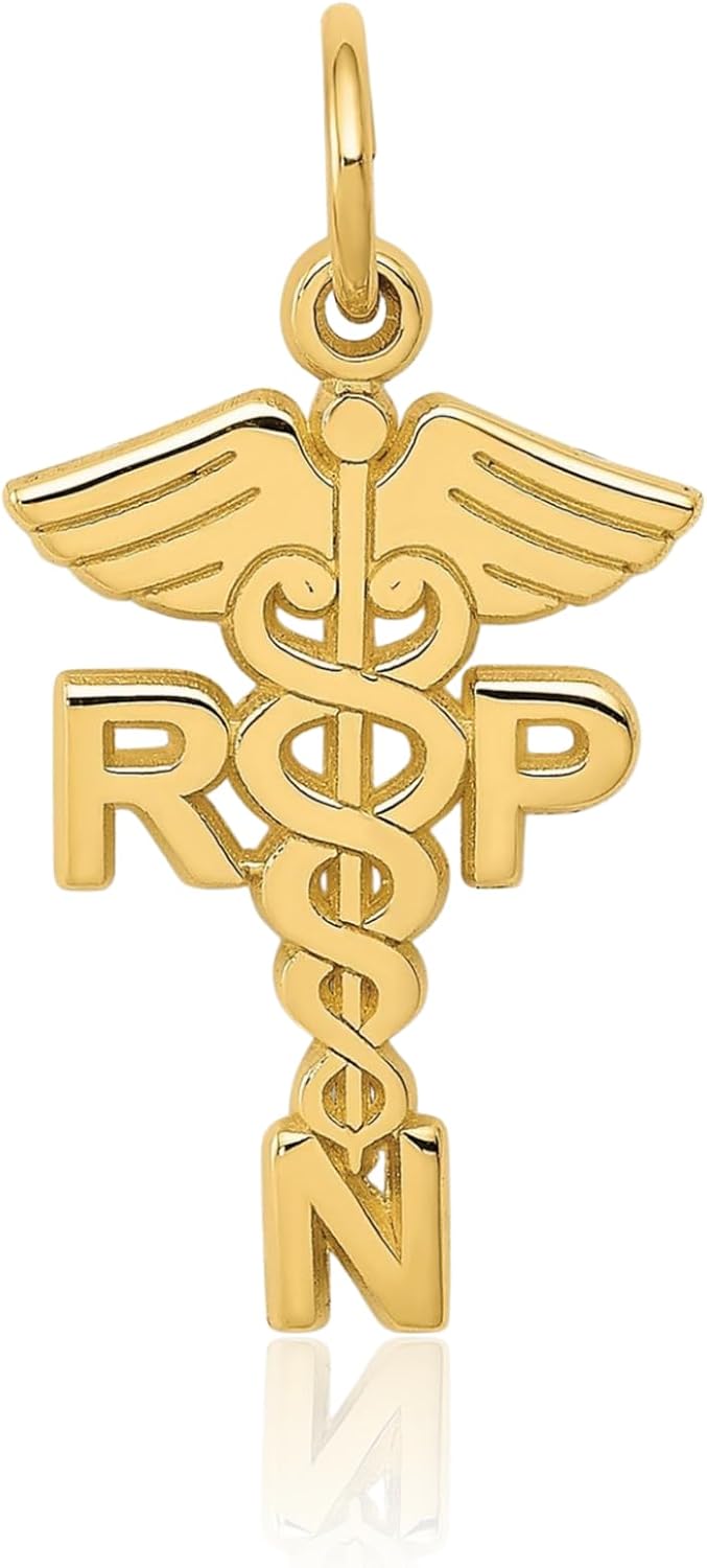 IceCarats 14K Solid Yellow Gold Medium Medical Caduceus Pendant Necklace 25mm 1 inch Polished For Her
