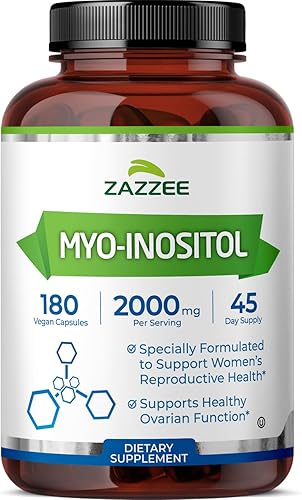 Zazzee Cápsulas de mio-inositol, 2000 mg por porción, 180 cápsulas veganas, dosis ideal para proporción 401, 100% vegetariano, equilibrio hormonal y