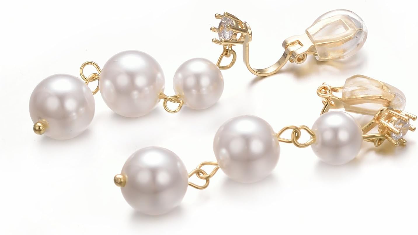 Yoursfs Clip on Earrings for Women 18K Gold Plated with Austrain Crystal Long Chain Dangling Faux Pearl Clip On Earrings for Women - Image 4