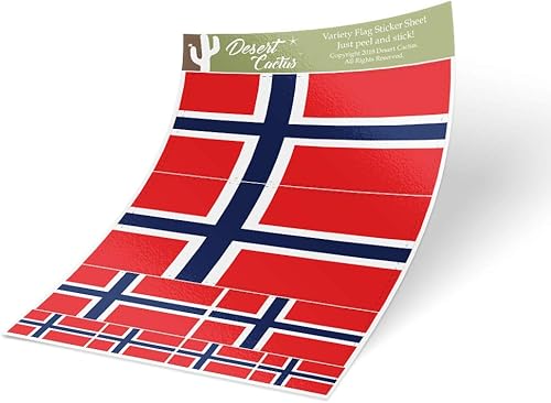Desert Cactus Calcomanía de bandera de país de Noruega, paquete de 8 unidades en total con logotipo de niños, álbum de recortes, coche, ventana,