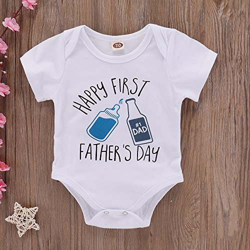 Willow Dance Happy First Fathers Day-Unisex Baby Boys Girls Short Sleeve Bodysuit Cotton Romper (White, 12-18 Months) #TOP1