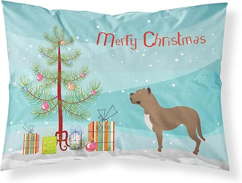 Miniatura 1 de Caroline's Treasures BB8501PILLOWCASE Perro de Presa Canario - Funda de almohada de tela de Navidad estándar, ligera, súper suave, fácil de cuidar,