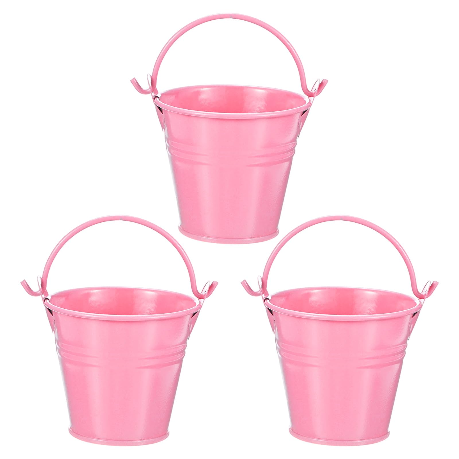 M METERXITY 3-Pack Small Metal Bucket with Handle, 2.4 x 2.2 Inch Iron Mini Buckets for Farmhouse Flower/Garden Planters/Decorative Table Centerpieces [Pink]