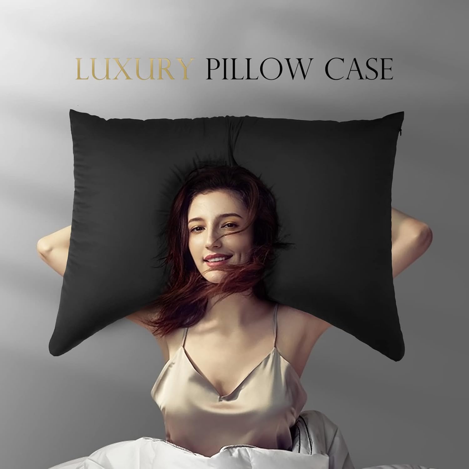 Cooling Side Sleeper Pillow Cases - Curved Rayon Derived from Bamboo Pillowcase Cover- Breathable Cool Silky Soft Pillowcase for Hot Sleepers Hair and Skin, Queen Size 1 Piece, 20 * 30 Inches Black - Image 6