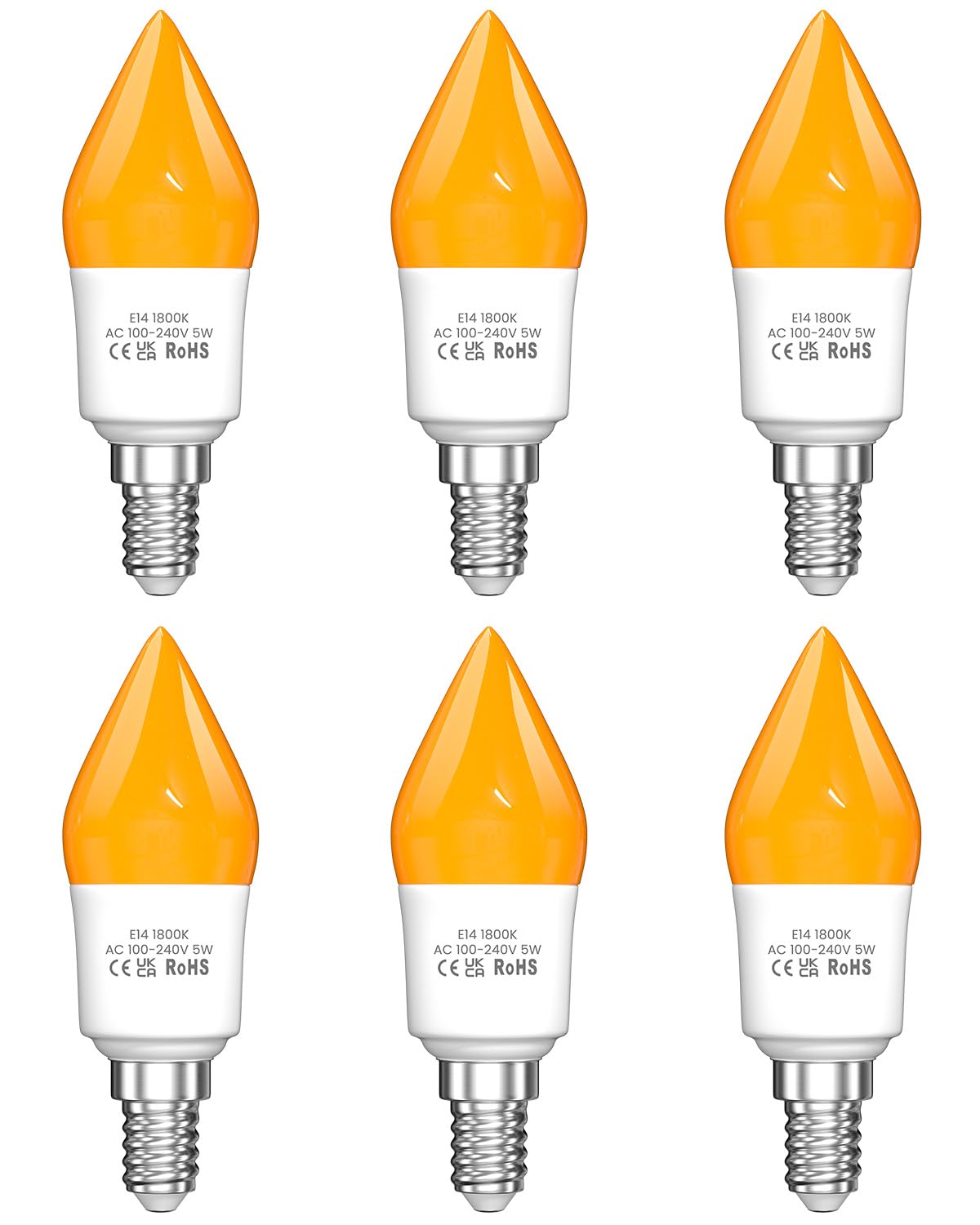Lustaled E14 Amber Light Bulb, 1800K Blue Light Blocking Candle LED Bulb 5W, SES Screw in Warm Orange Sleep Light Bulb for Bedroom,Healthy Sleep, Baby Nursery Light, Night Light, 6 Pack