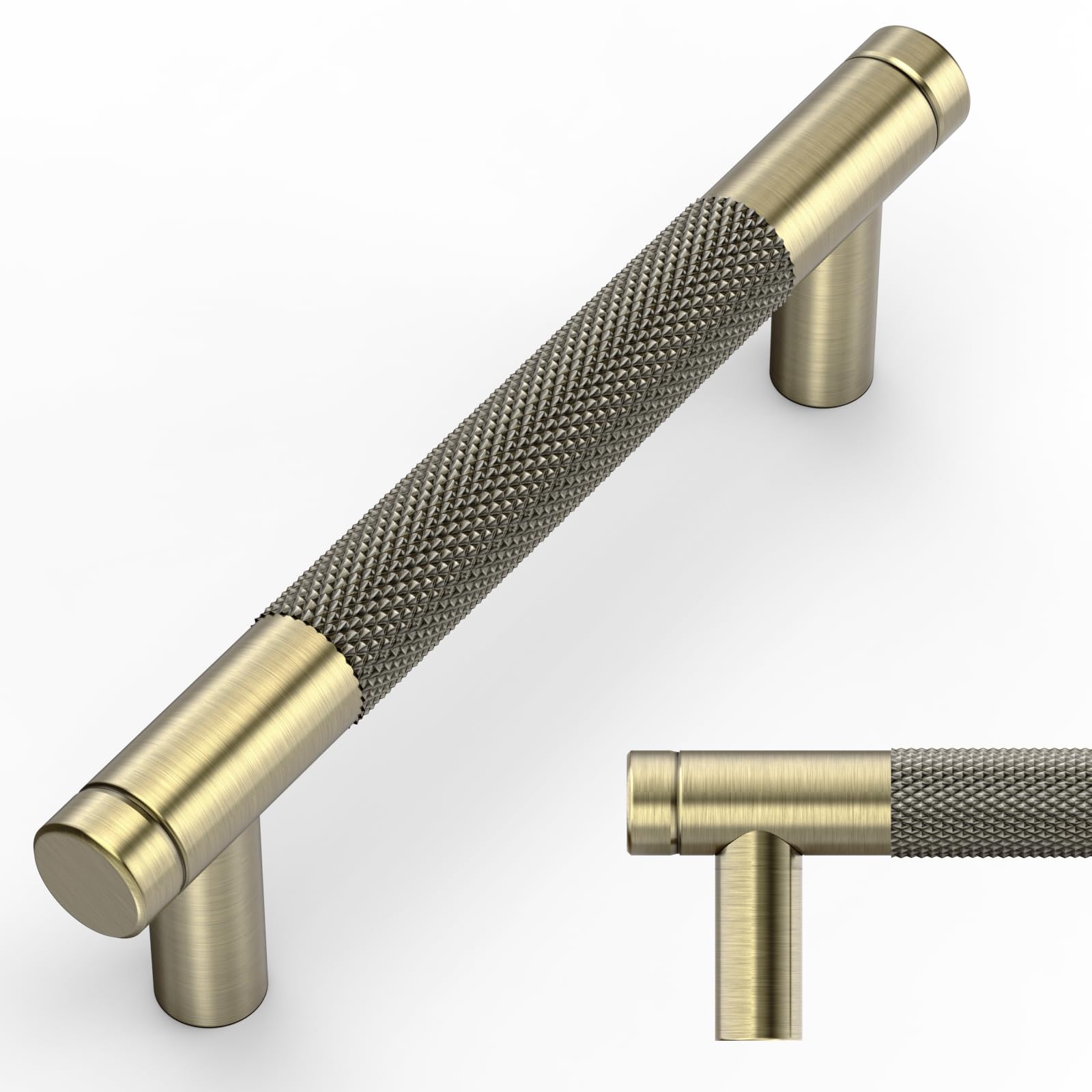 Amerdeco 10 Pack Brushed Antique Brass Knurled Cabinet Pulls 96mm Inch Center to Center Kitchen Cabinet Handles for Drawer Dresser, Cupboard and Wardrobe AM003 — image 1