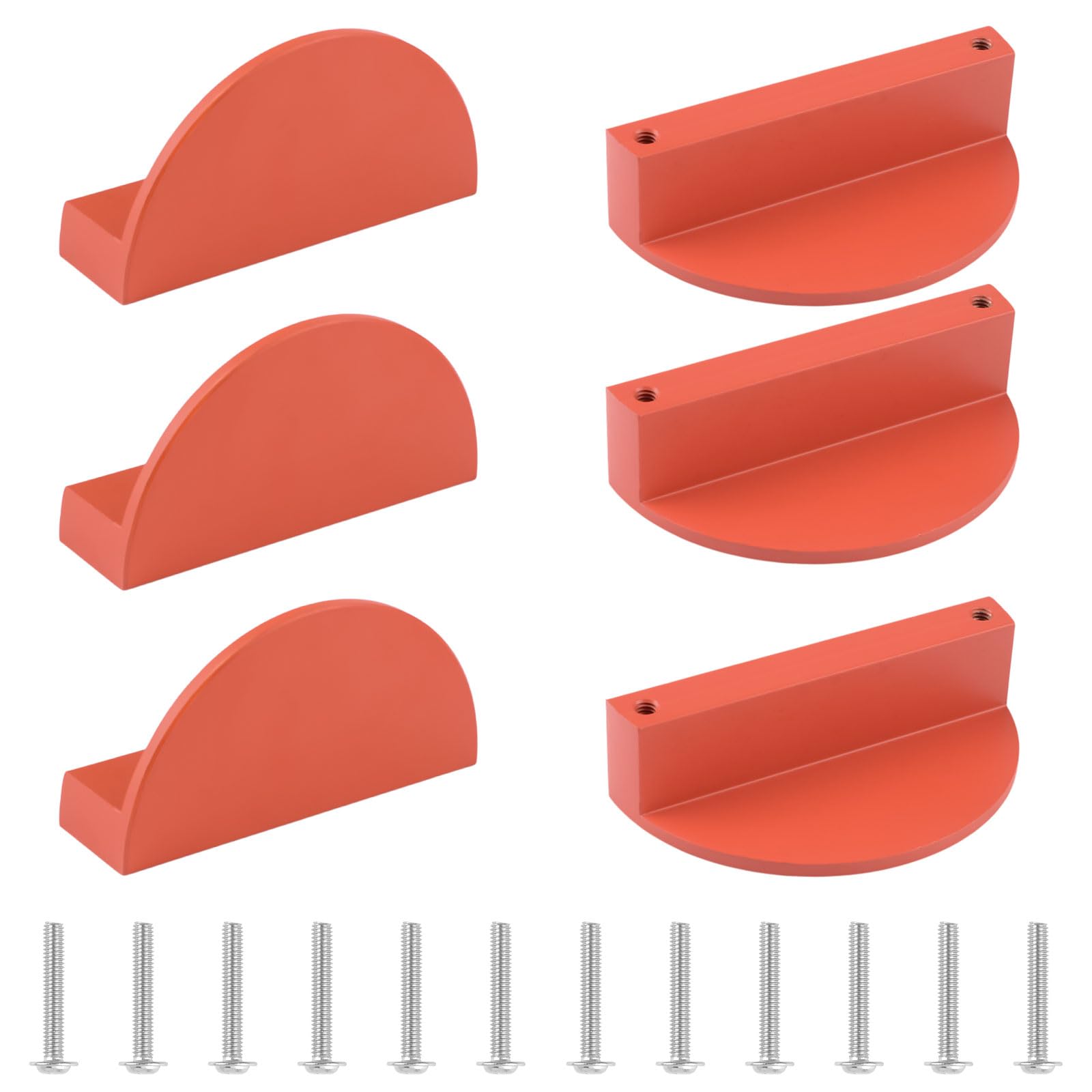 MOROBOR Half Moon Drawer Handles, 6PCS Orange Aluminium Alloy Semi Circle Pulls Modern Double Hole Hardware Handle for Drawer Cabinet Wardrobe