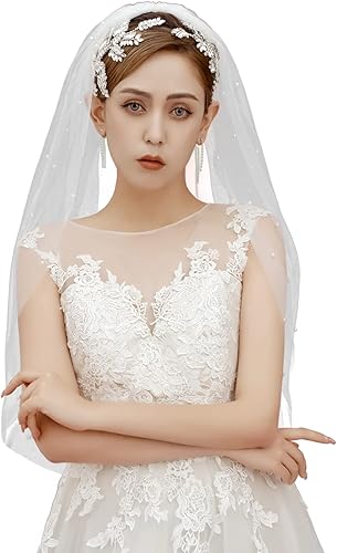 azaleas Velo nupcial de la boda con peine 1 nivel borde de corte punta de dedo y catedral longitud perla (V05)