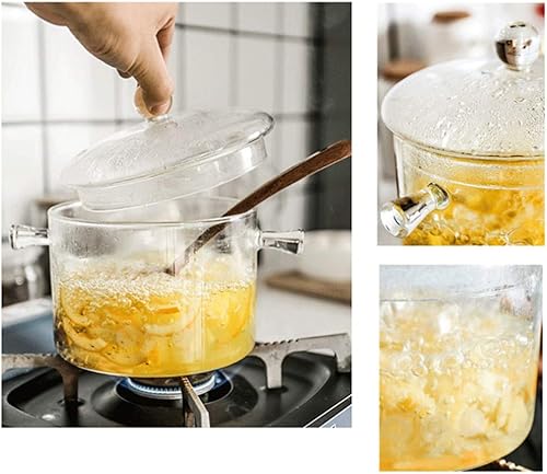 Miniatura 5 de Luxshiny Olla de sopa de vidrio con tapa, olla de cocción de vidrio para fideos, transparente para la cocina del hogar (cubierta con cuentas de 1
