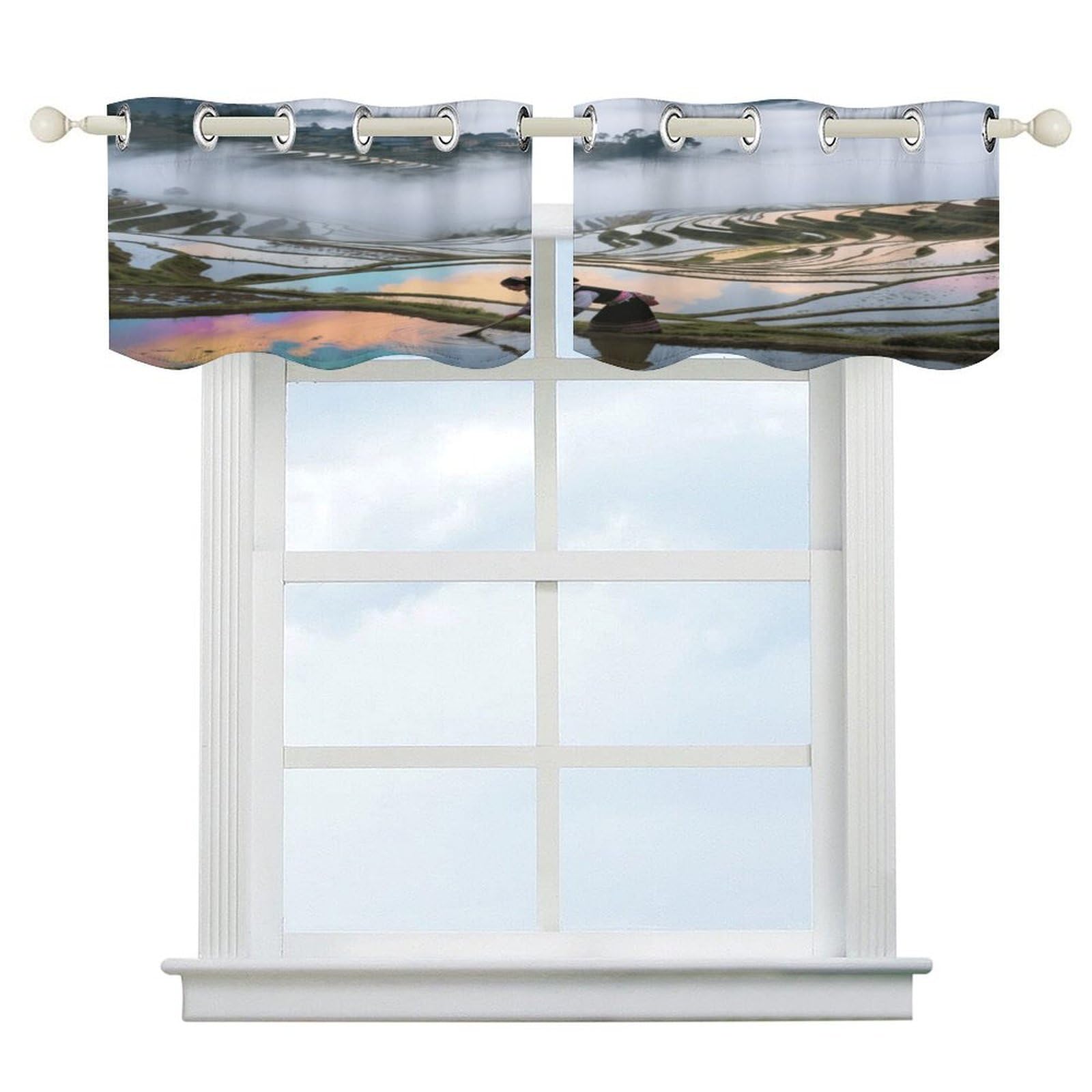 Fekiloot Style Hani Terraces And Sea Of ​​Clouds Short Curtains Valance Curtain