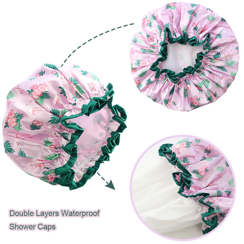 3 gorros de ducha reutilizables, impermeables, de doble capa impermeable, gorro de ducha suave y cómodo con forro de EVA, gorro de ducha de protección para el cabello para mujer