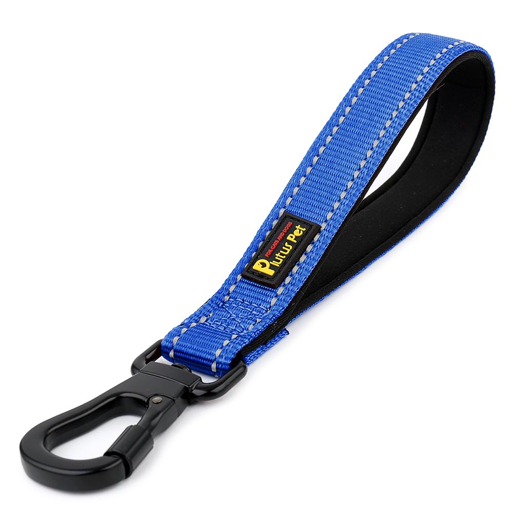 PLUTUS PET Short Dog Lead, Reflective Nylon Padded Handle, Strong Traffic Lead with Carabiner Clip