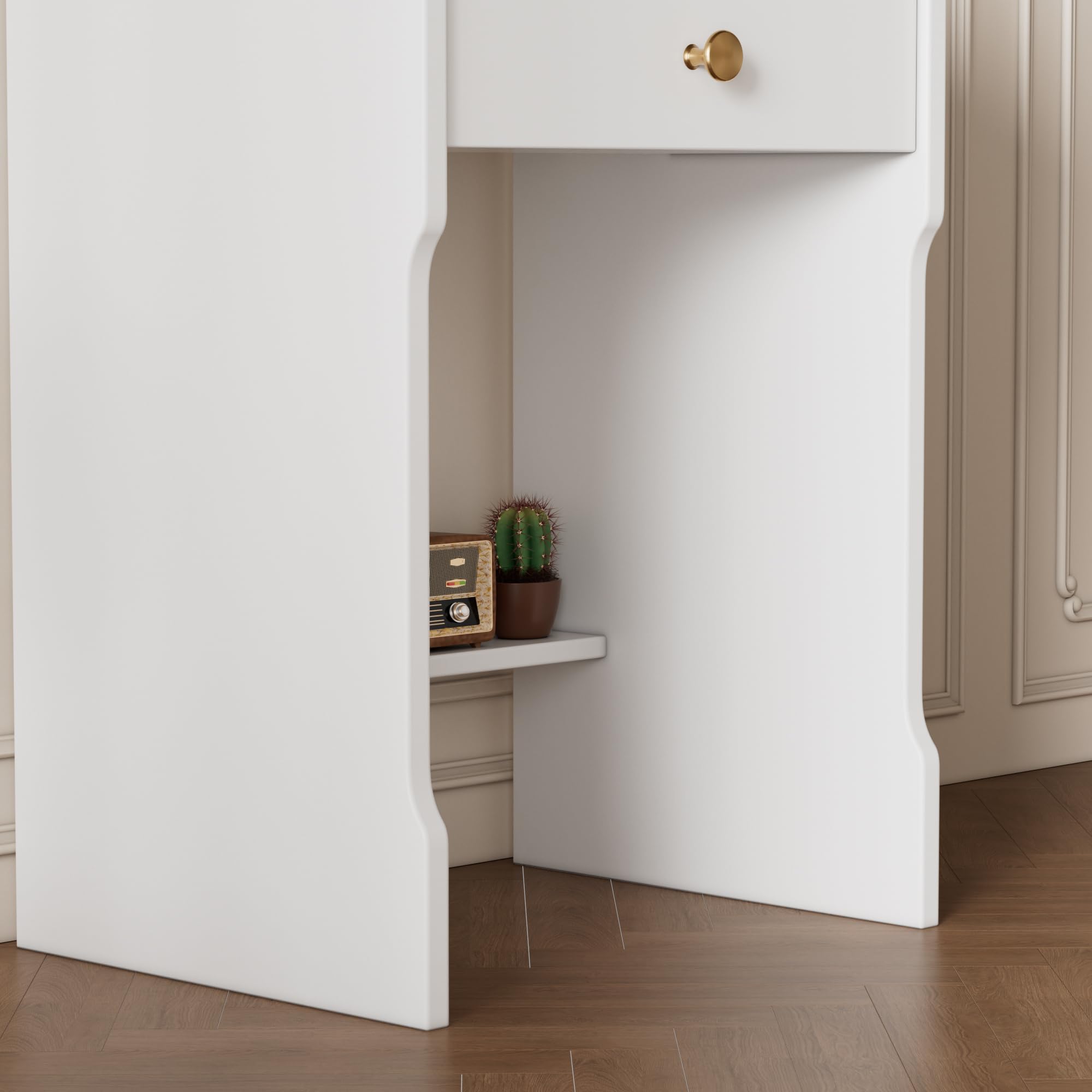 MSFE 3 in 1 Tavolo da Trucco con specchio, Piccola Vanity Toeletta da Trucco Moderna con Sgabello, Tavolo da Toeletta Piccolo con Sgabello, Cassetti e Scatola Portaoggetti, 37.5 * 40 * 109 cm
