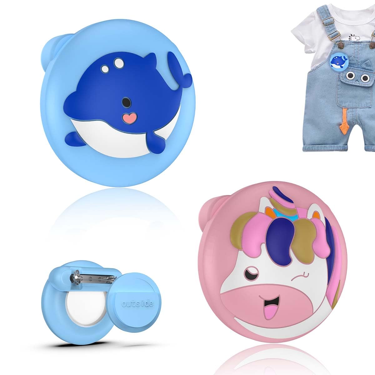 (2 Pack) Compatible with AirTag Holder for Kids, Soft Silicone Waterproof Cute Air tag Case with Pin Hidden Air tag Holder for Child, Elderly, Pets