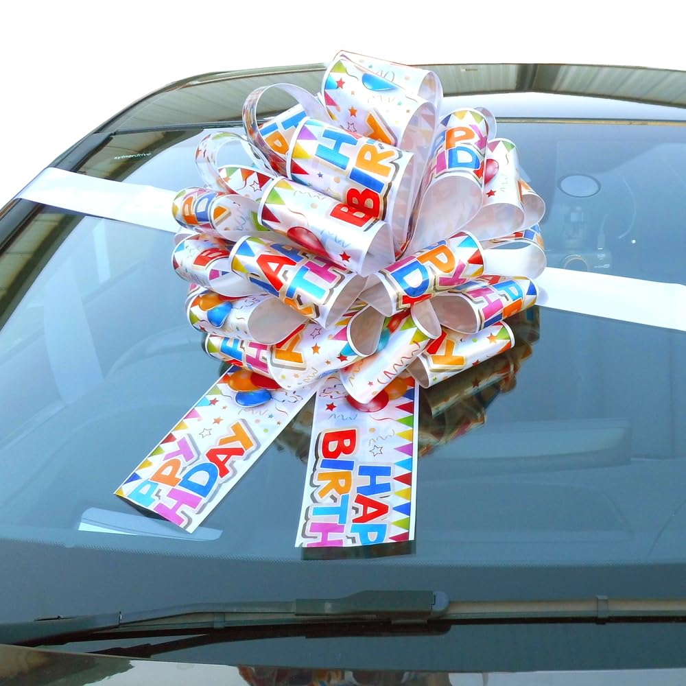 Hampabox Multicolor Mega Giant Car Bow (40Cm Diameter) + 6 Metres Of Ribbon For Cars, Bikes, Big Birthday Happy Birthday