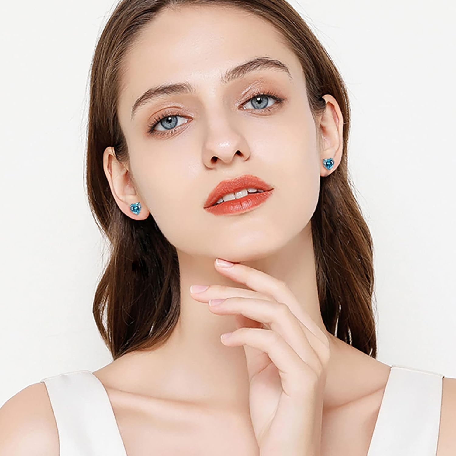 Nbsameng Birthstone Stud Earrings For Women,heart 925 Sterling Silver Stud Earrings, Cubic Zirconia Earrings Hypoallergenic Studs, Jewelry Gifts 6MM