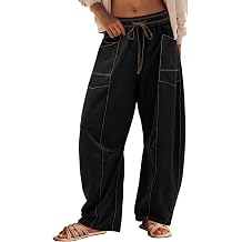 Panadila Womens Barrel Pants Drawstring Wide Leg Sweatpants Baggy Summer Lounge Pants Casual Beach Trousers