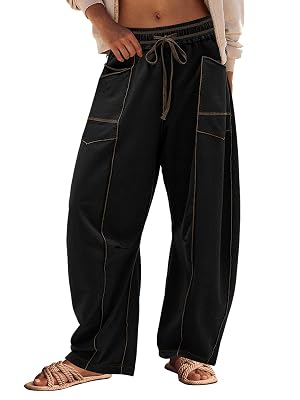 Panadila Womens Barrel Pants Drawstring Wide Leg Sweatpants Baggy Summer Lounge Pants Casual Beach Trousers