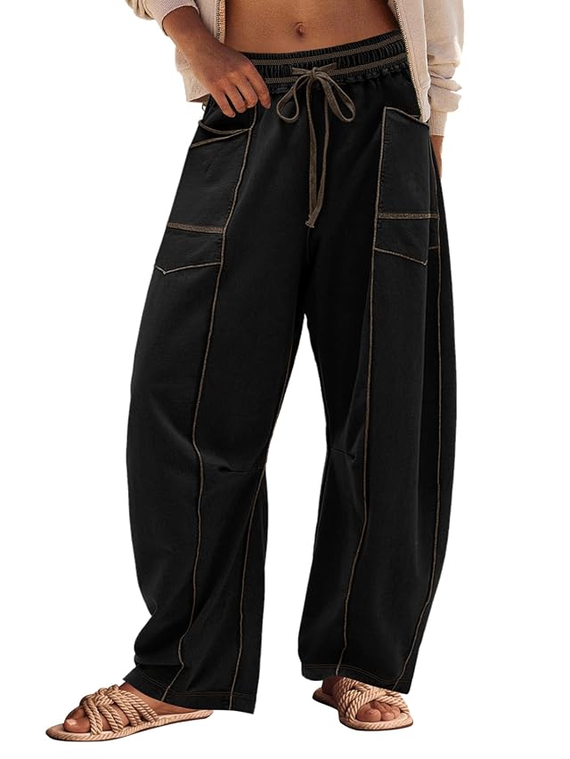 Panadila Womens Barrel Pants Drawstring Wide Leg Sweatpants Baggy Summer Lounge Pants Casual Beach Trousers