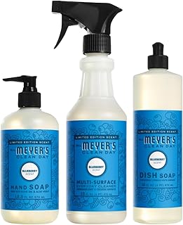 MRS. MEYER'S CLEAN DAY Blueberry Scent Variety Pack, Liquid Hand Soap 12.5 OZ, Multi-Surface Cleaner 16 OZ, Liquid Dish Soap 16 OZ, 1 CT