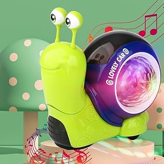 Crawling Crab Toy Musical, Electronic Snail Baby Toys Rechargeable Crawling Toys with Light, Automatically Avoid Obstacle Moving Interactive Crab Toy for 3+ Year Old Boys Girls Toddlers Kids (Green)